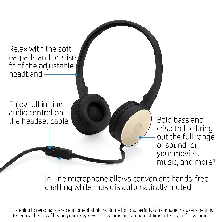 HP H2800 - Headset - Head-band - Calls & Music - Black - Gold - Binaural - Rotary
